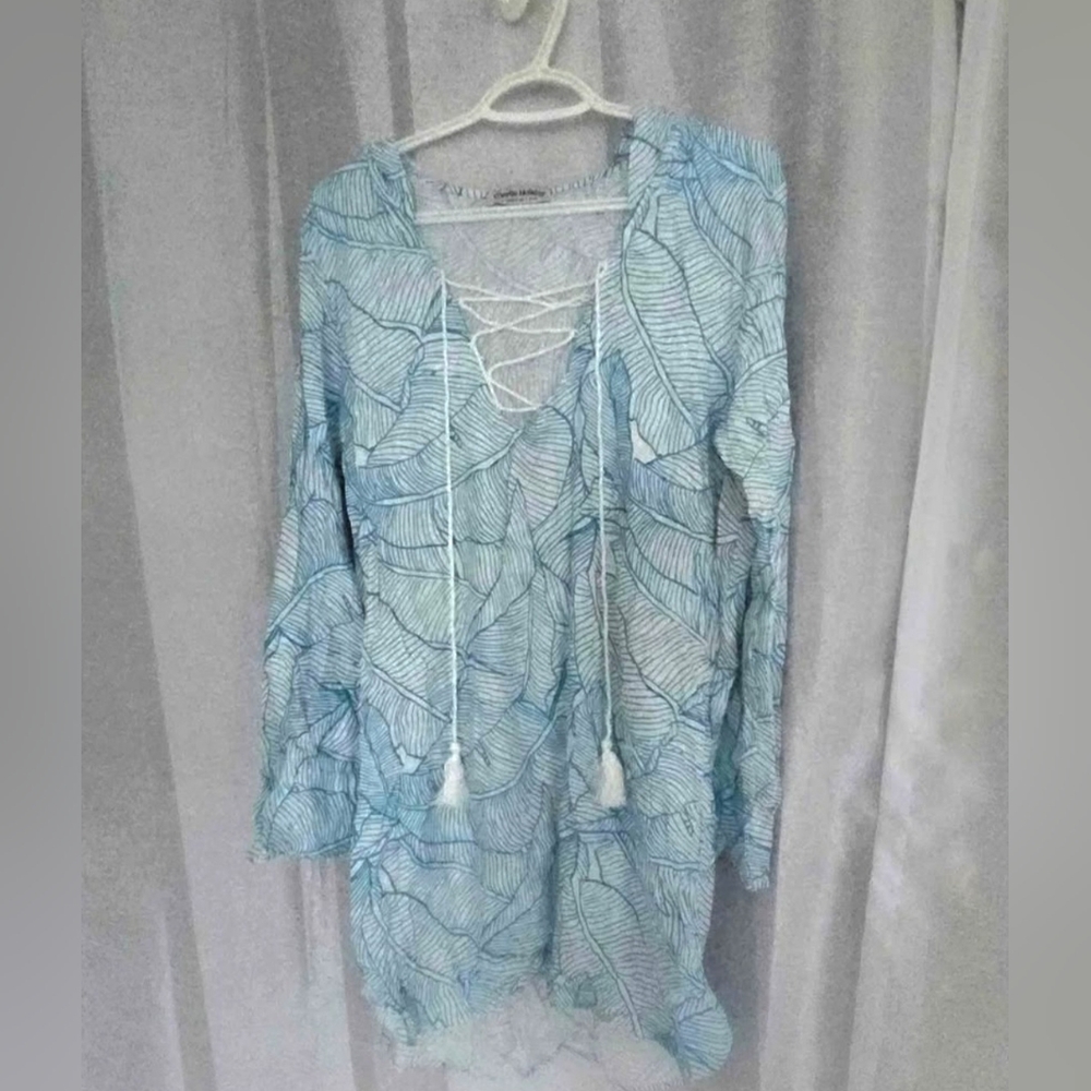 Charlie Holiday Aqua Leaf Swim Cover-Up